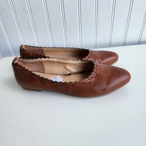 White Mt Faux Leather Brown Slip On Shoes Cielle Womens Scalloped Edge 8.5 M